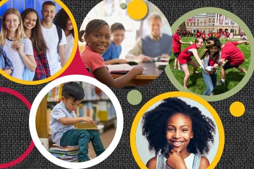 precollege students featured in colorful bubbles